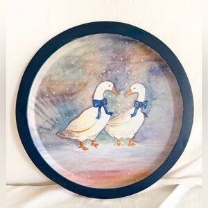 Hand-Painted Goose Wall Tray with Blue Trim